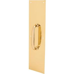 Prime-Line J 4578 Door Pull Plate with Handle, Polished Brass, 4 In. x 16 In. (Single Pack)