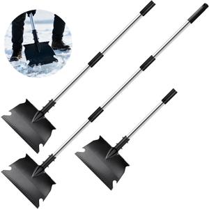 Snow Shovel for Driveway & Ice Scraper - Heavy Duty 201 Stainless Steel, Foldable Survival Shovel, Ergonomic 49" Back-Saver for Car, Sidewalk & Snow Joe Shovel Alternative