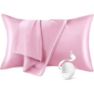 100% Pure Mulberry Silk Pillowcase for Hair and Skin, King Size 20*36 Cooling Silk Pillow Case by Zipper Closure, Smooth and Soft Dual Sides Silk Pillow Cover for Women. (Pink, King-1 Pcs)