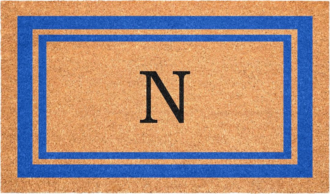 Calloway Mills 152972436N Blue Border 24" x 36" Monogram Doormat (Letter N)