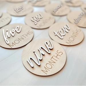 eoscasely Baby Monthly Milestone Markers Disc, Wooden 3D Milestone Cards for Photos, Baby Announcement Sign, 1-12 Months, wooden baby milestone sign (White), Months 2, 4, 5, 10, 12 Not Included.