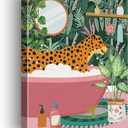 NISTOMISU Leopard in Bathtub Bathroom Canvas Prints Wall Decor Tropical Botanical Leopard Canvas Art Sign Canvas Poster Gifts for Home Toilet Bathroom Restroom Decor 11.5"x15"