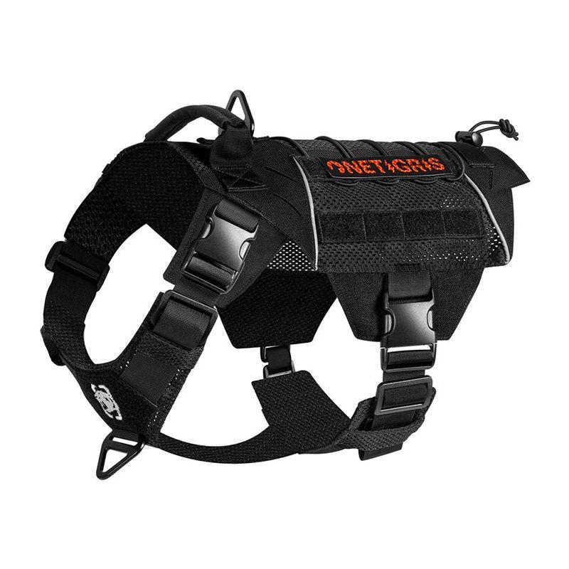 OneTigris Tactical Dog Harness - Fire Watcher Comfortable Patrol Vest (Black, Large)