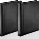 Marspark 2 Pcs 3 Ring Binder Professional Leather Binder Organizer Vintage Hardback Letter Size 8.5 x 11 Documents Round Rings Holds 200 Sheets with 2 Inner Pockets(1 Inch,Black)