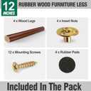 FoDau770 Brown Rubber Wood Furniture Legs 12 Inches, Slant Tapered Wood Feet Mid Century Sofa Legs Set of 4, 5/16" UNC Furniture Feet Replacement Parts for Cabinet Couch Dresser Chair Ottoman Table