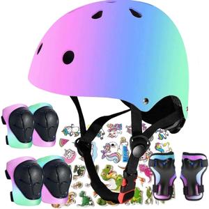 FOOKCIAN Kids Helmet,Toddler Skateboard Helmets for Ages 2-3-5-8-14 Years Boys Girls with Knee and Elbow Pads Wrist Guards fit Roller Skates,Skateboarding,Skating Scooter Adjustable Kids Helmet, Medium: 20.47"-22.83" / 8-14 year