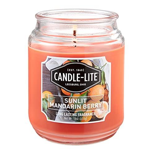Candle-Lite Scented Sunlit Mandarin Berry Fragrance, One 18 oz. Single-Wick Aromatherapy Candle with 110 Hours of Burn Time, Orange Color, Jar