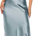 Women's Spaghetti Strap Midi Satin Silk Dresses Slip Cowl Neck Party Cocktail Evening Sexy Dress (Grey Blue) XS