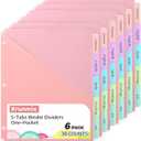 5 Tabs Dividers with One Pockets for 3 Ring Binder, 5 Counts Binder Dividers for US Letter Size, Binder Dividers with Tabs for School Office and Home Organization, 5 Pastel Color (6)