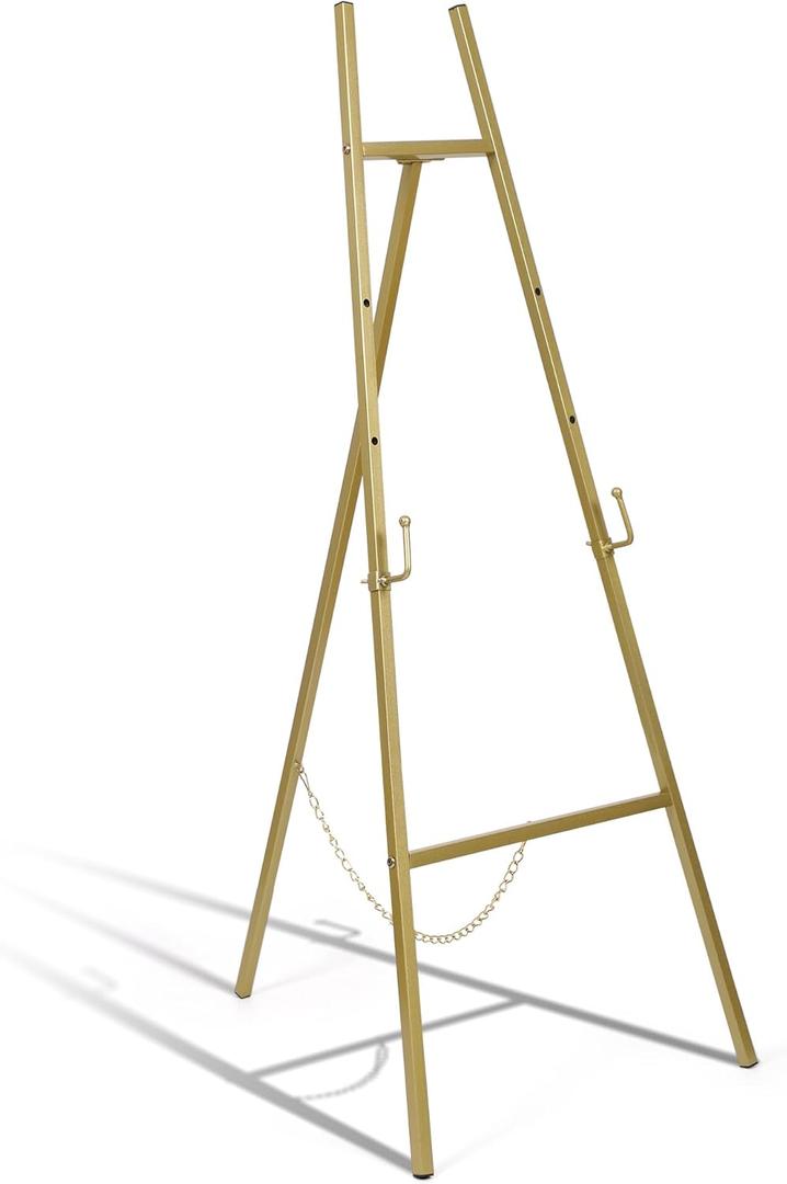 ARTASY 50" Gold Easel Stand for Wedding Signs, Posters, Portable Artist Easel for Painting Canvas, Large Display Easel for Home and Office