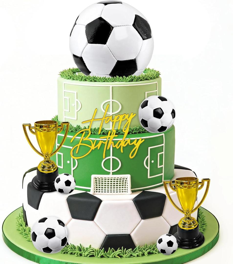 Large Soccer Ball Cake Toppers Soccer Birthday Cake Decoration Sports Ball Player Cake Decorations for Men Boy Football Sport Theme Birthday Party Suppplies
