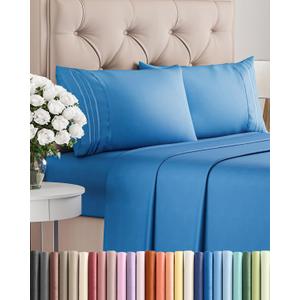 Queen Size 4 Piece Sheet Set - Comfy Breathable & Cooling Sheets - Hotel Luxury Bed Sheets for Women & Men - Deep Pockets, Easy-Fit, Soft and Wrinkle Free Sheets - Royal Blue Oeko-Tex Bed Sheet Set