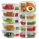 Bayco 10 Pack Glass Meal Prep Containers 2 Compartment, Glass Food Storage Containers with Lids, Airtight Lunch Bento Boxes, Leak Proof (10 lids & 10 Containers)