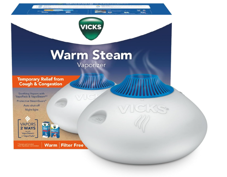 Vicks Warm Steam Vaporizer & Humidifier 1.5 Gallon Tank for Small and Medium Rooms, Night Light, Works with VapoPads and VapoSteam