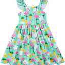 Vieille Toddler Girls Summer Dress Ruffle Short Sleeve Cute Mermaid Backless Kids Casual Beach Dress 3-7T (Green)