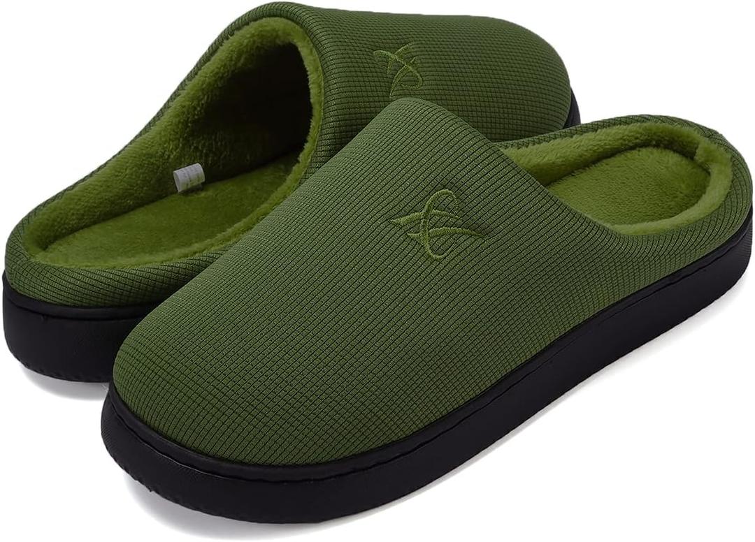 Memory Foam Slippers for Women's and Men's Casual House Shoes (9-10 Women/7-8 Men, Olive Green)
