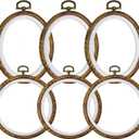4 Inch Embroidery Hoop Frames for Display, 6 Pack Resin Wood-Look Oval and Round Cross Stitch Hoops for DIY Needlework and Craft Decoration