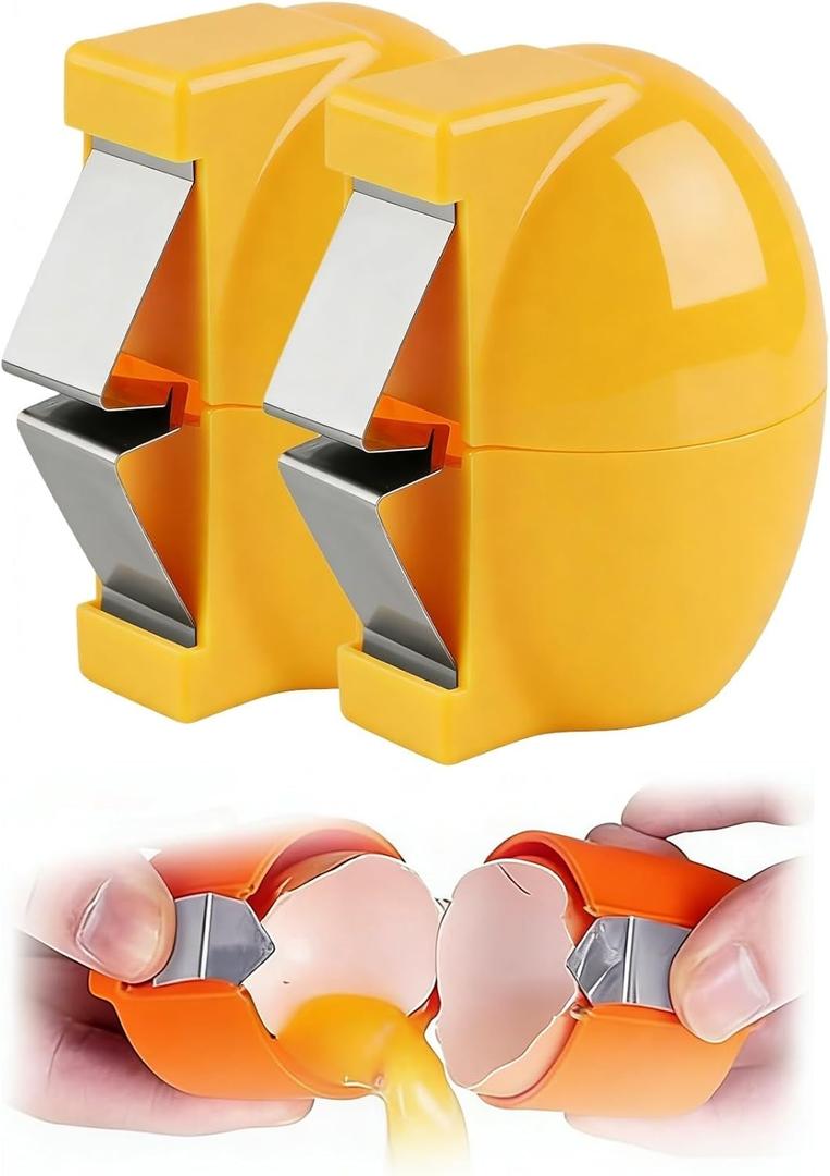Stainless Steel Egg Biscuit and Separator, Handheld Bottle Opener for Raw Eggs and Hard Boiled Eggs, Multi-functional Kitchen Gadgets for Easy Peel and Egg White Separation (2) (2)