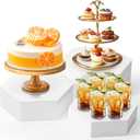 3 Pack Extra Large Acrylic Buffet Risers - 14 13 12 White Hexagonal Display Stands with Hollow Bottoms, Table Display Boxes Set for Food Dessert Cake Drink Catering Party Supplies