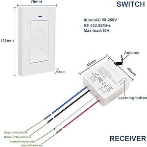 Chitoli Wireless Light Switch and Receiver Kit, Self-Powered Remote Light Switch for Two Locations, No Wiring, No Battery