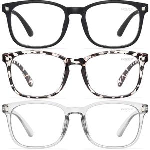 Gaoye Stylish Blue Light Glasses for Woman - Computer Glasses for Blue Light Blocking - Lightweight Frames - 3 pack (B3-matte Black+leopard+grey)