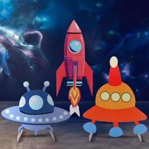 Leinuosen 3 Pcs Large Space Party Stand Decorations Set Spacecraft Baby Shower Decorations Theme Birthday Camping Party Supplies Decor for Girls Boys