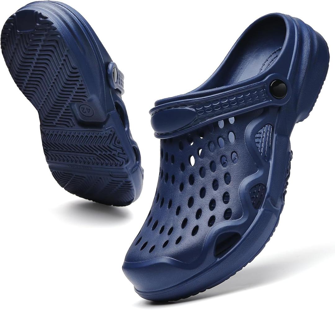 CERYTHRINA Mens Garden Clogs Lightweight Breathable Slip on Sandals Fashions Pool Beach Shoes Non Slip Home Clogs Slippers (10, Navy)