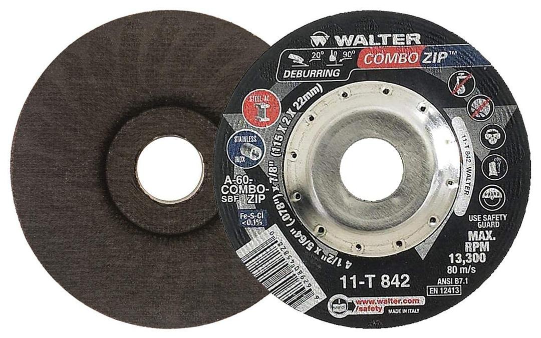 Walter Zip Spin-On High Performance Cutoff Wheel, Type 27, Threaded Hole, Aluminum Oxide, 4-1/2" Diameter, 3/64" Thick, 5/8"-11 Arbor, Grit A-60-ZIP (Pack of 25)