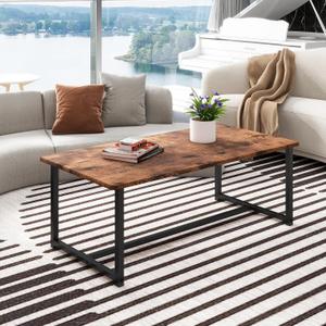 35.4" Rectangular Coffee Table for Living Room, Modern Industrial Style Coffee Table Center Table with Metal Frame for Small Space, Apartment, Office, Easy Assembly, Brown