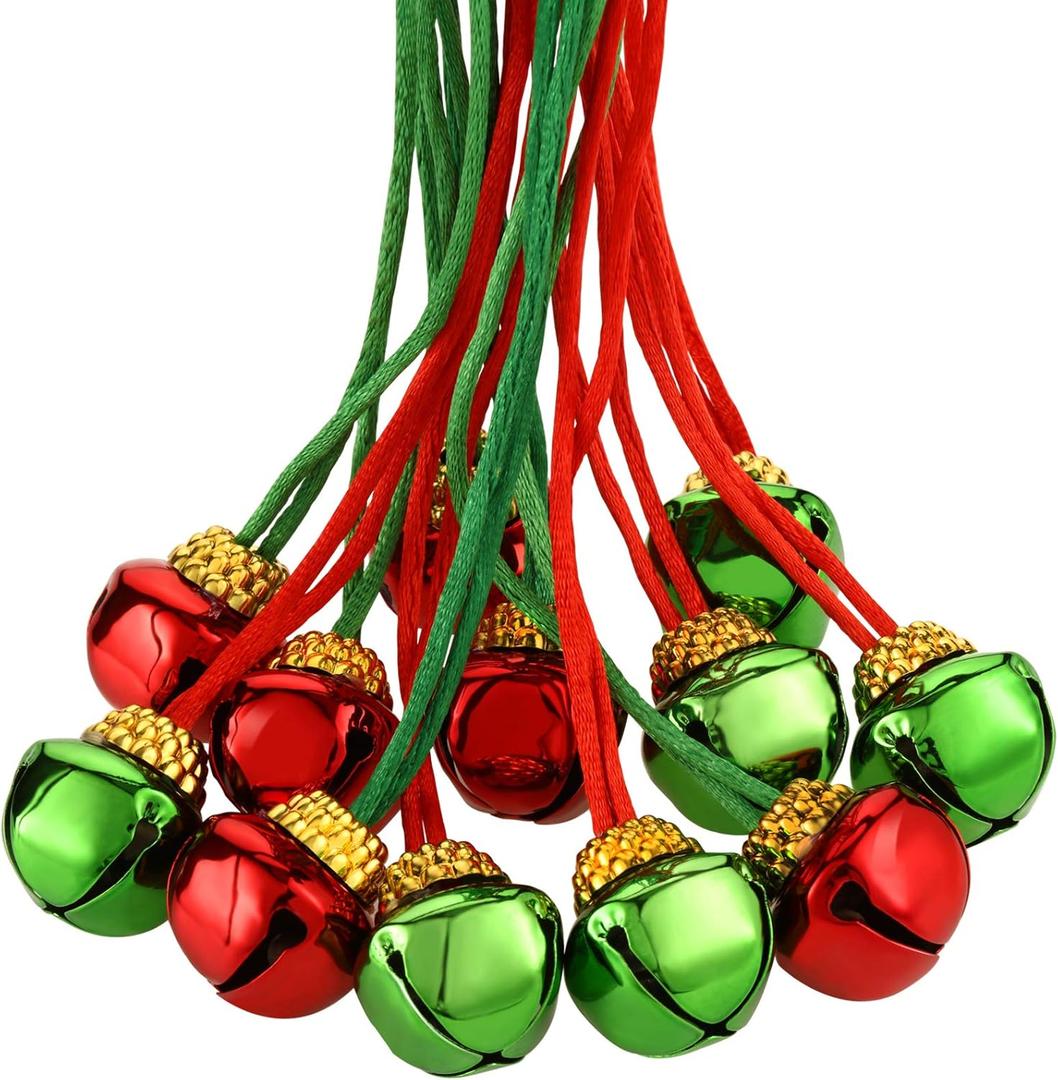 Gejoy 60 Pieces Christmas Bell Necklaces xmas Bell Decorations for Holiday Supplies (Red and Green)