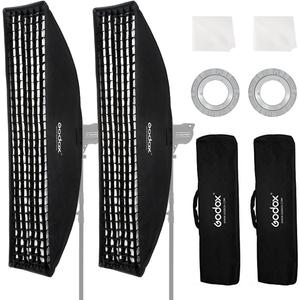 Godox 2PCS FW30x120cm/12 x47 Bowens Mount Strip Honeycomb Grid Softbox,Detachable Strip Soft Box with Bowens Mount Speedring,Curved Grid Softbox for Studio Strobe Flash Portrait Product Photography