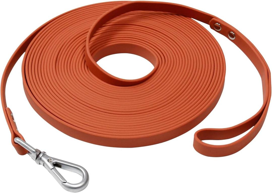 Long Leash Waterproof Training Longline Outdoor Dog Leash Great for Training, Beach, Yard, Play, Camping (30ft, Brandy red)
