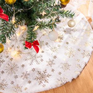 Lanpn Christmas Tree Skirt 48 inch, Xmas Tree Skirt with Snowflake Winter Christmas Tree Mat for Large Artificial Trees Winter Home Party Holiday Indoor Xmas Decor (Gold, 120cm)