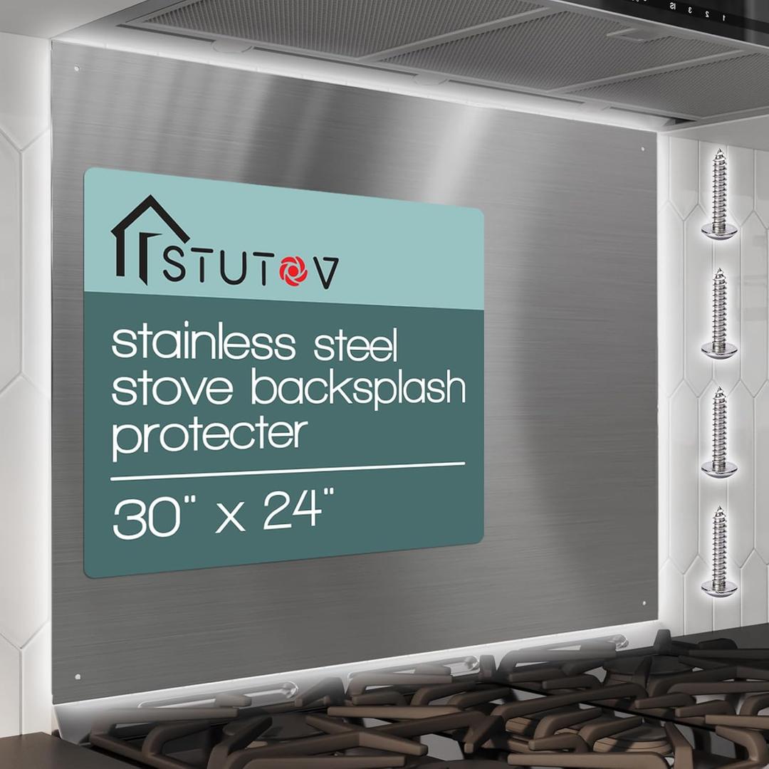 30" x 23.4"Stainless Steel Stove Backsplash Splatter Protecter Range Hood Backsplash Wall GuardFour Pre Drilled Holes, Easy Installation