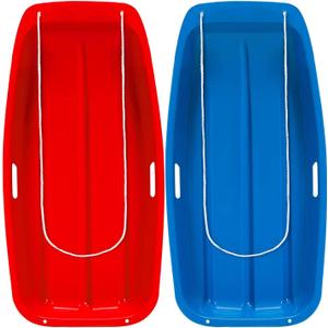 Lightning Snow Sleds 35" Long, 2 Pack Plastic Toboggan Sand Sleds with 2 Handles and a Pull Rope, Winter Snow Fun for Men Women