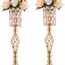 2pcs Gold Vases for Wedding Centerpieces for Tables, 24in Metal Diamond Crystal Flower Stand for Wedding Decorations for Reception Party Dining Room Living Room Decor