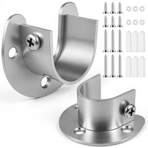 FIRJOY 2Pcs Heavy Duty Stainless Steel Closet Rod Bracket Holder (Silver, 1-1/2")