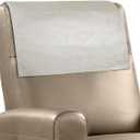 Recliner Headrest Protector Faux Leather Headrest Cover for Recliner Chair Couch Headrest Cover for Furniture Sofa Protector Chair Arm Covers for Home Office 17 x 27In(Beige) (Hook & Loop Strips)