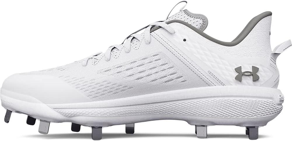 Under Armour Men's Yard Low MT Baseball Cleat, (100) White/ White/ Metallic Silver, 7.5
