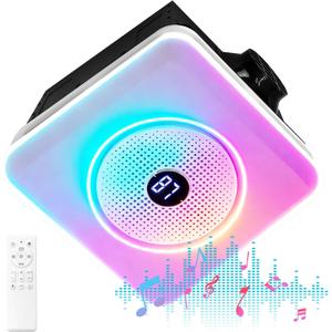 Bathroom Exhaust Fan with Bluetooth Speaker,Bathroom Fan Light,Plug&Play,230 CFM 1.0 Sone,Strong Wind Force&Quiet,Noise-cancelling Bluetooth dual speakers,7color dynamic&3color lighting