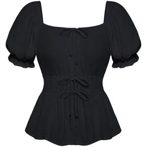 Scarlet Darkness Women Renaissance Shirt Puff Sleeve Square Neck Peasant Pirate Blouse,M