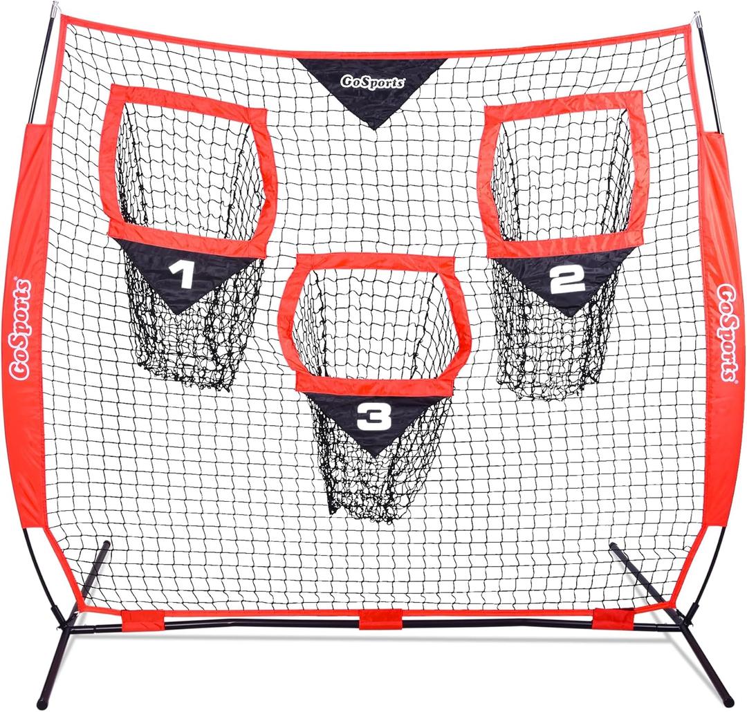 GoSports Football Throwing Net - 8 x 8 ft or 6 x 6 ft Nets - Choose Black or Red
