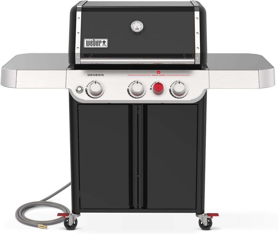 Weber Genesis E-325 Natural Gas Grill for Outdoor Cooking, 3 Burners, Black  Porcelain-Enameled, Cast-Iron Grates, PureBlu Burners & Sear Zone