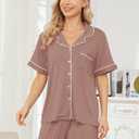 Womens Pajama Sets Short Sleeve Sleepwear Soft Button Down Nightwear Lounge Pj Set XS-XXL (Brown, M)