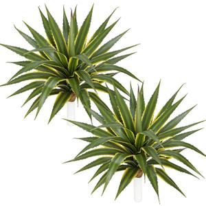 Hollyone 21 Inch Artificial Agave Plants Large Size Fake Agave Plant Stems Realistic UV Resistant Faux Succulent Crafting DIY Greenery Unpotted for Indoor Outdoor Home Decor, Set of 2