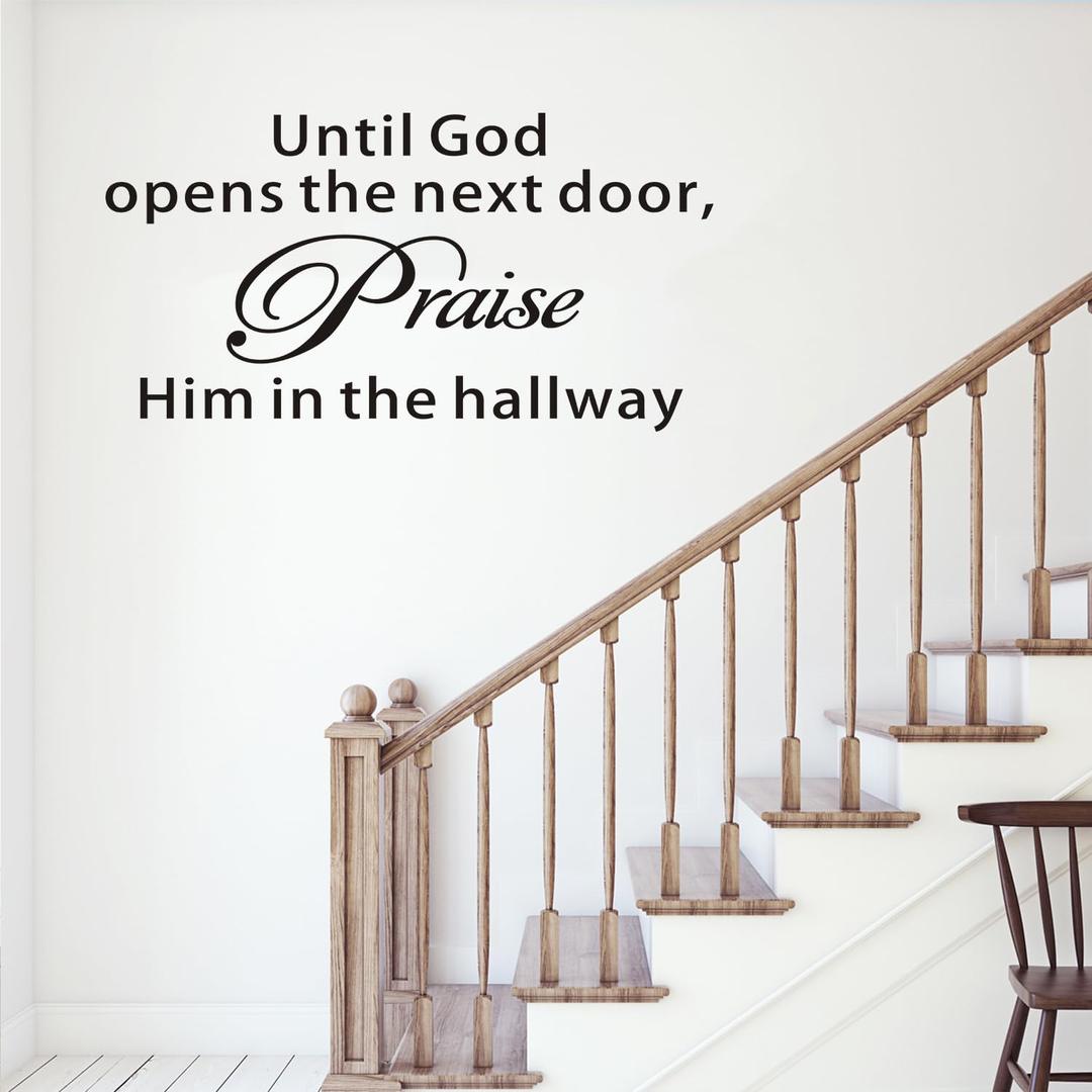 Bible Verse Wall Stickers for Bedroom: Christian Quotes Inspirational Vinyl Art Wall Decals for Living Room Kitchen - Until God Opens The Next Door 21" X 11" (Small)