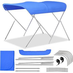 3 Bow Bimini Tops for Boats with Heavy Duty 304 Stainless Steel Frame & Hardware, 600D Oxford Boat Canopy Includes 2 Straps & 2 Rear Support Poles, Storage Boot, Durability & Stability