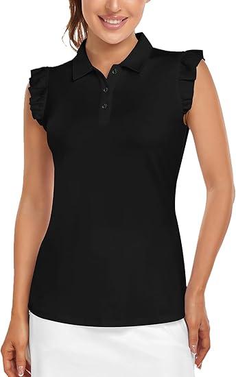 Womens Sleeveless Golf Shirt Ruffle Sleeve Polo Shirts Moisture Wicking Golf Apparel Tennis Shirts Golf Tank Tops XXL