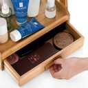 Lyellfe 2 Tier Bamboo Makeup Organizer, Bathroom Counter Organizer with Drawer, Multi-purpose Cosmetic Perfume Display Stand for Skincare, Lipstick, Jewelry, Brush, Easy Assembly