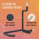 HUHOLE 4 Pack 5.7 Inch Screw in Ladder Hooks for Garage Wall | Utility Hangers with 65 lb Capacity for Ladders, Chairs, Bikes, Hoses, Wheelbarrows and Wall Mount Storage